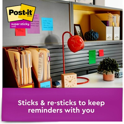 Post-it Super Sticky Notes, 3" x 3", Playful Primaries Collection, 70 Sheet/Pad, 24 Pads/Pack (65424SSANCP)