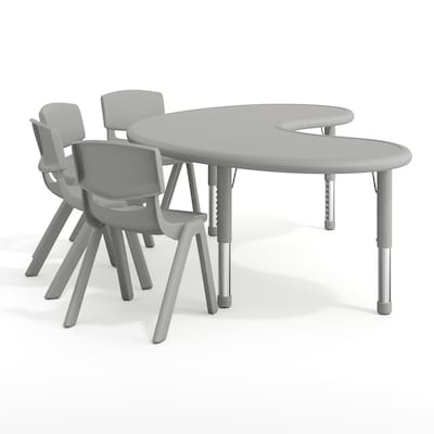 Flash Furniture Emmy Half Moon Activity Table Set, 65" x 35", Height Adjustable, Soft Gray (YCX42MOONTBSGYE)