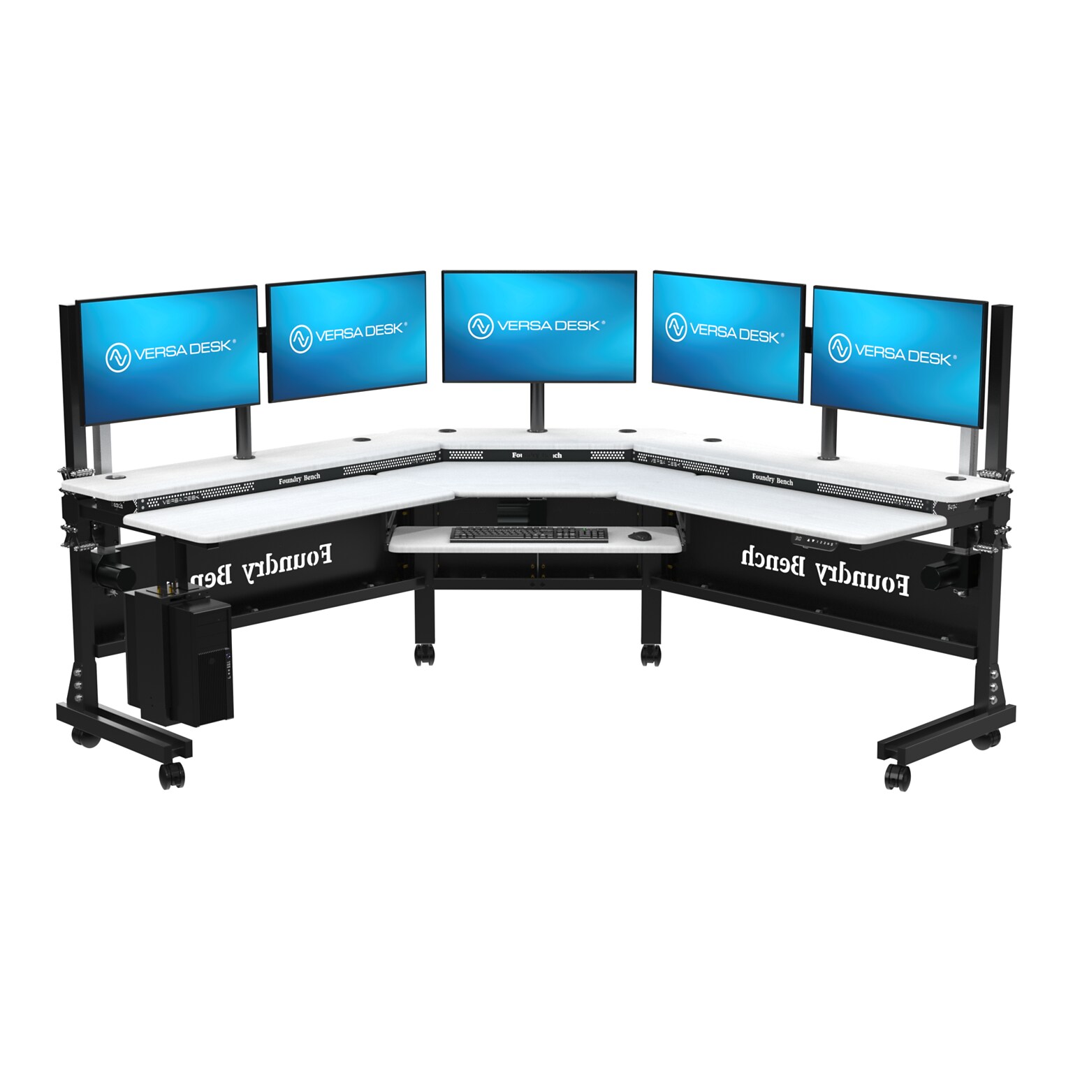 VersaDesk Foundry Bench 80W Electric Corner Adjustable Standing Desk, White/Black (FBC8080-BW-APP)