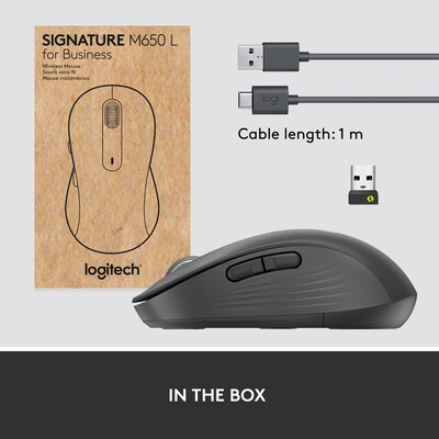 Logitech Signature M650 Large for Business Wireless Optical USB Mouse, Graphite (910-006346)