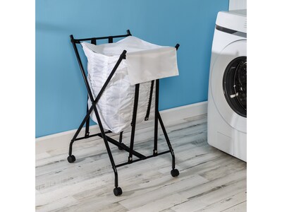 Honey-Can-Do Collapsible Wheeled Bounce-Back Hamper with Lid, Black/White (HMP-09748)