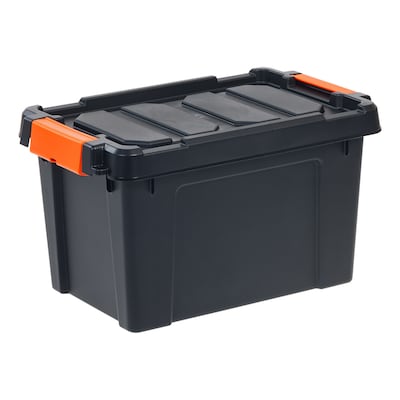 Iris 22 Quart Heavy Duty Store-It-All Plastic Latching Storage Tote, Black (500214)