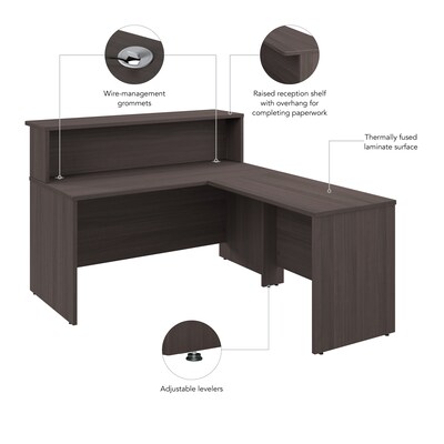 Bush Business Furniture Arrive 60"W L Shaped Reception Desk with Shelf, Storm Gray (ARV003SG)