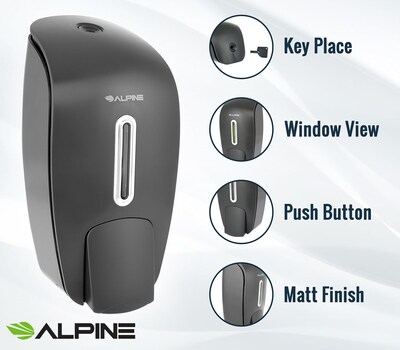 Alpine Industries Universal Wall Mounted Hand Soap Dispenser, Gray, 2/Pack (425-GRY-2PK)