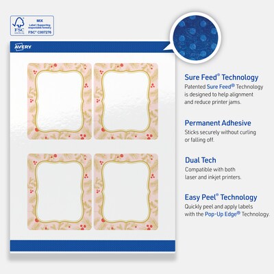 Avery Rectangle Multipurpose Labels, 4" x 3-1/3", White, 40/Pack (19479370488)