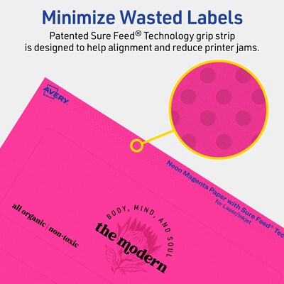 Avery Rectangle Laser/Inkjet Multipurpose Labels, 2.5" x 7", Neon Magenta (60/Pack)