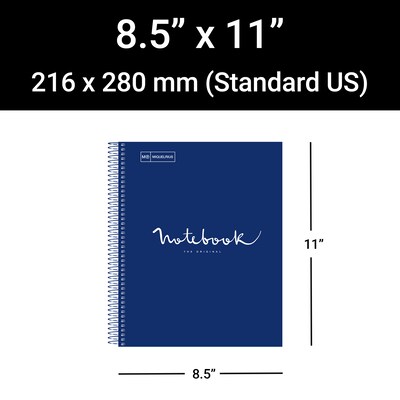 Miquelrius Emotions 1-Subject Notebook, 8.5" x 11", College-Ruled, 80 Sheets, Marine Blue, 5/Pack (48272CS)
