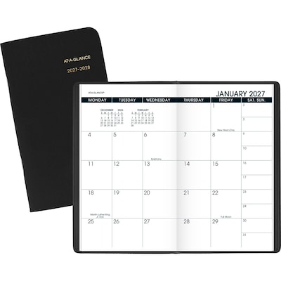 2027 AT-A-GLANCE 3.5 x 6 Monthly Planner, Faux Leather Cover, Black (70-024-05-27)