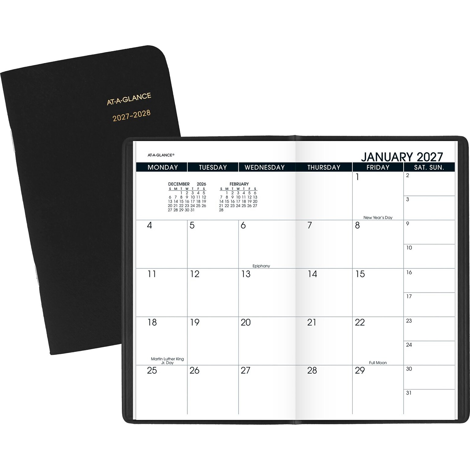 2027 AT-A-GLANCE 3.5 x 6 Monthly Planner, Faux Leather Cover, Black (70-024-05-27)
