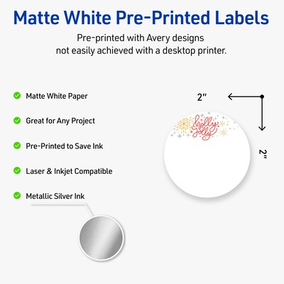 Avery Circle Multipurpose Labels, 2 Dia., White, 120/Pack (19479370430)