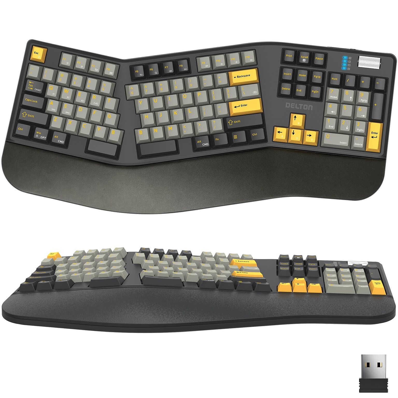 Delton KB450 Wireless Ergonomic Gaming Mechanical Keyboard with Wrist Pad, Black (DKBEM450-WR)