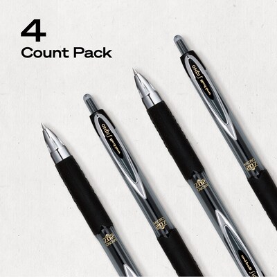 uniball 207 Retractable Gel Pens, Micro Point, Black Ink, 4/Pack (61270)