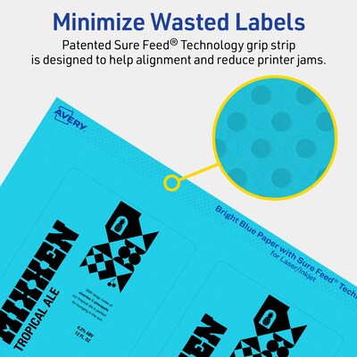 Avery Laser/Inkjet Multipurpose Rectangle Labels, 4" x 3", Bright Blue, 80/Pack (94252)