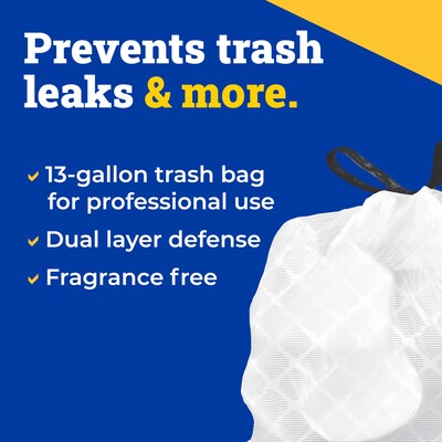 Glad ForceFlex Tall 13 Gallon Drawstring Kitchen Trash Bag, White, 100 Total Bags (78374)
