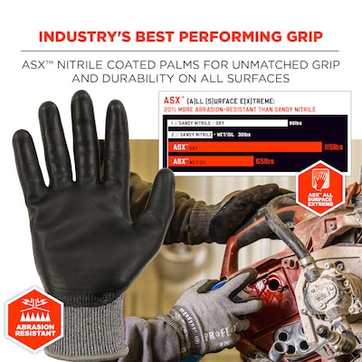 Ergodyne ProFlex 7072 Nitrile Coated Cut-Resistant Gloves, ANSI A7, Gray, Large, 1 Pair (10314)