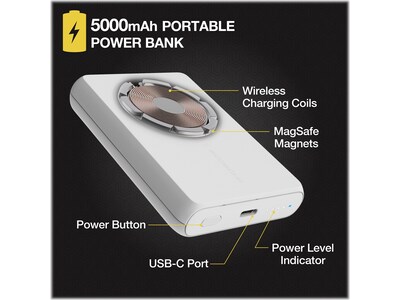 scosche GoBat MagSafe Wireless Power Bank, 5000mAh, White (PBQ5MSWT-SP)