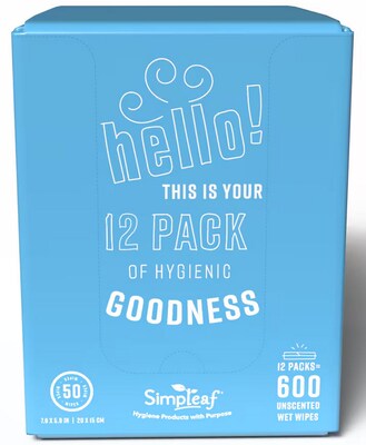 Simpleaf Unscented Flushable Wipes, 50 Single Wipes/Pack, 12 Packs/Box (S-010-12pack)