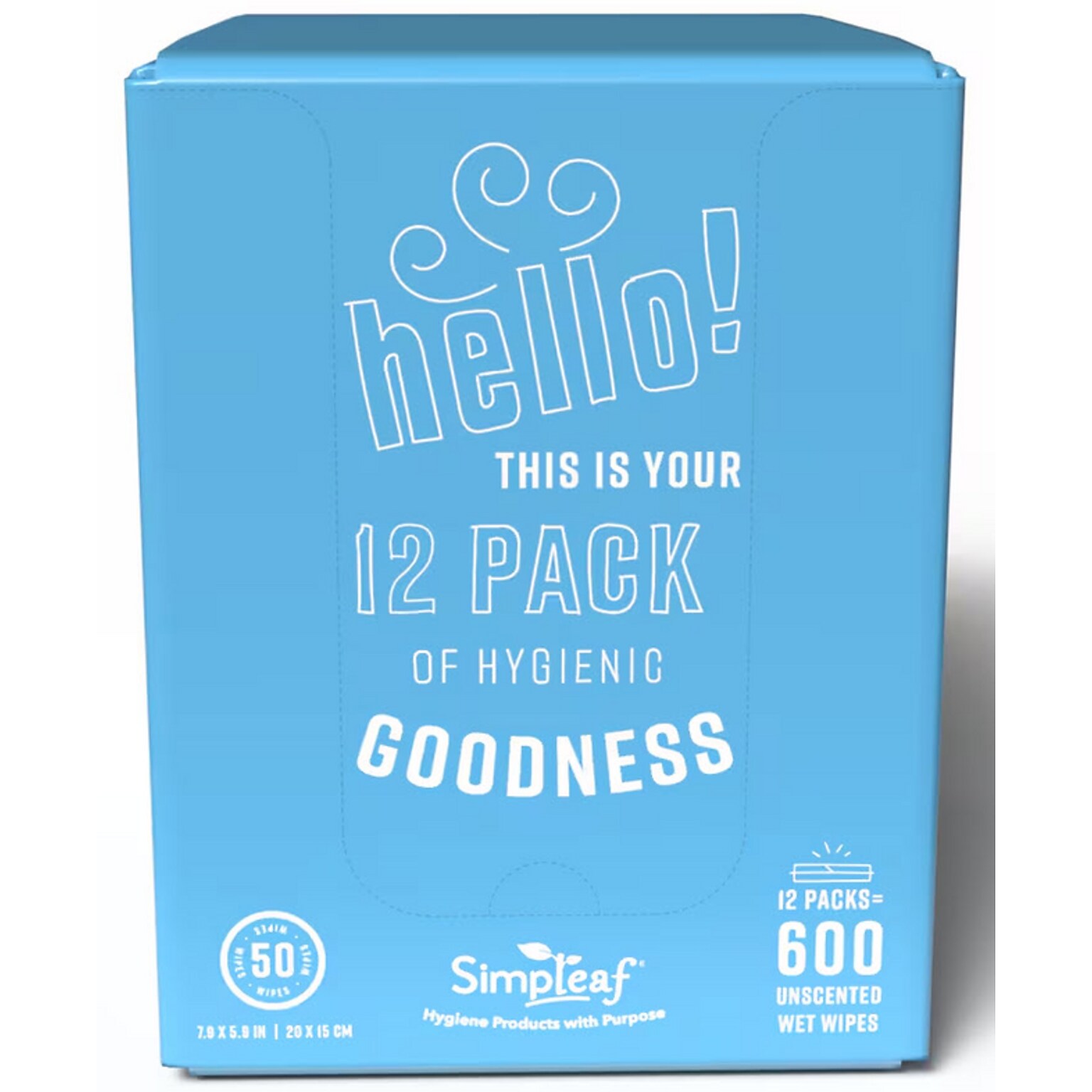 Simpleaf Unscented Flushable Wipes, 50 Single Wipes/Pack, 12 Packs/Box (S-010-12pack)