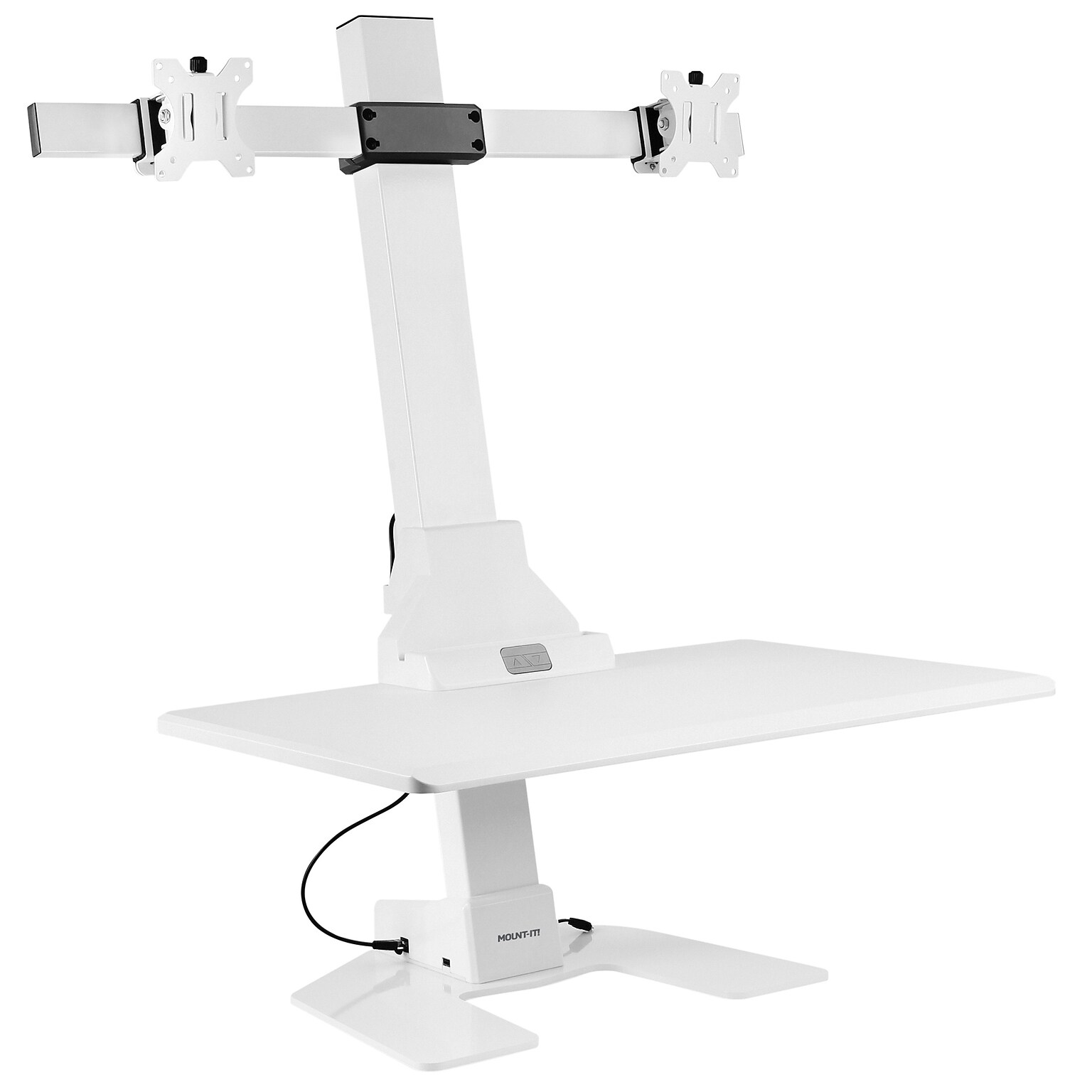 Mount-It! Electric Standing Desk Converter with Dual Monitor Mount, White (MI-7952WHT)