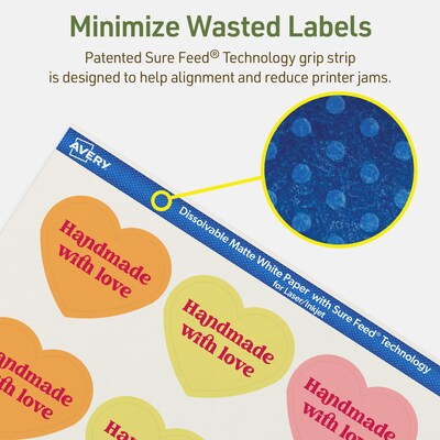 Avery Dissolvable Heart Shaped Multipurpose Labels, 2-9/32" x 1-27/32", Off-white, 60/Pack (94603)