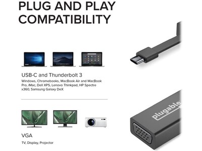 Plugable USB-C to VGA Adapter, Black (USBC-TVGA)