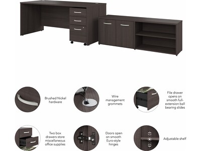 Bush Business Furniture Studio C 72"W Office Desk with Storage Return and Mobile File Cabinet, Storm Gray (STC048SGSU)