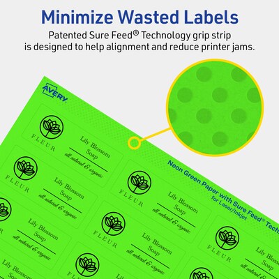 Avery Laser/Inkjet Multipurpose Rectangle Labels, 1" x 2.5", Neon Green, 240/Pack (94221)
