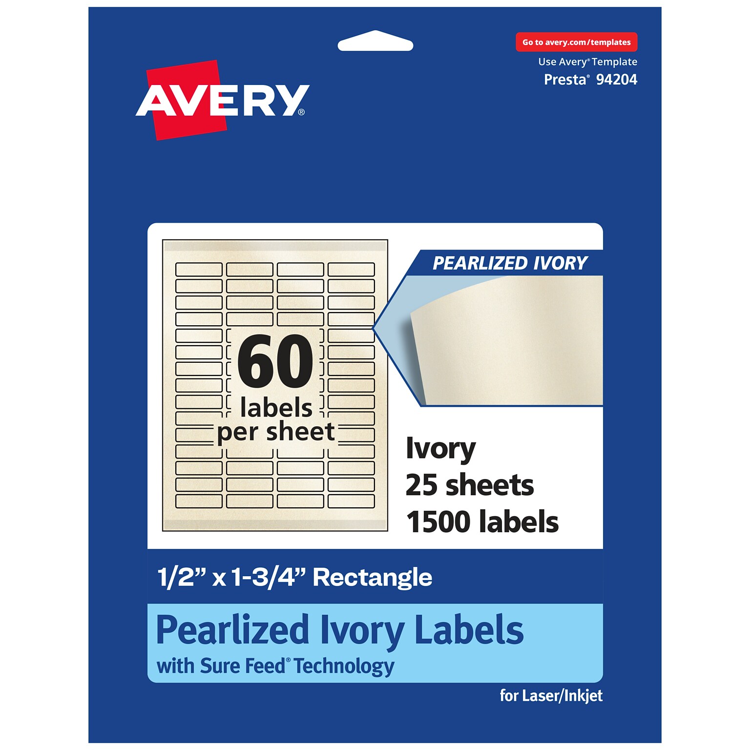 Avery Pearlized Ivory Rectangle Multipurpose Labels, .5 x 1.75, Ivory, 1500/Pack (94204)