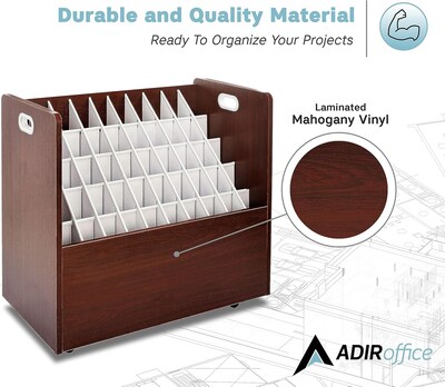 AdirOffice 50-Slot Mobile Roll File, 28.5"H x 30"W x 15.75"D, Mahogany, 2/Pack (626-MA-2PK)