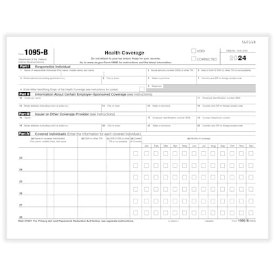 ComplyRight 2024 1095-B Tax Form, 1-Part, White/Black, 50/Pack (1095BIRS50)