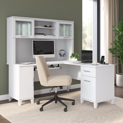 Bush Home Somerset 60W L Shaped Computer Desk with Hutch, White (SET002WH)