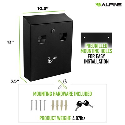 Alpine Industries Stainless Steel Outdoor Cigarette Receptacle, 1 Gallon, Black (490-01-BLK)