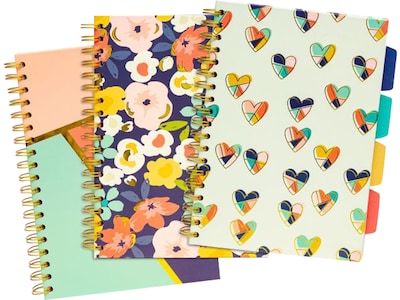 Carpe Diem Floral Love 5-Subject Subject Notebooks, 7.09 x 10, College Ruled, 100 Sheets, Assorted