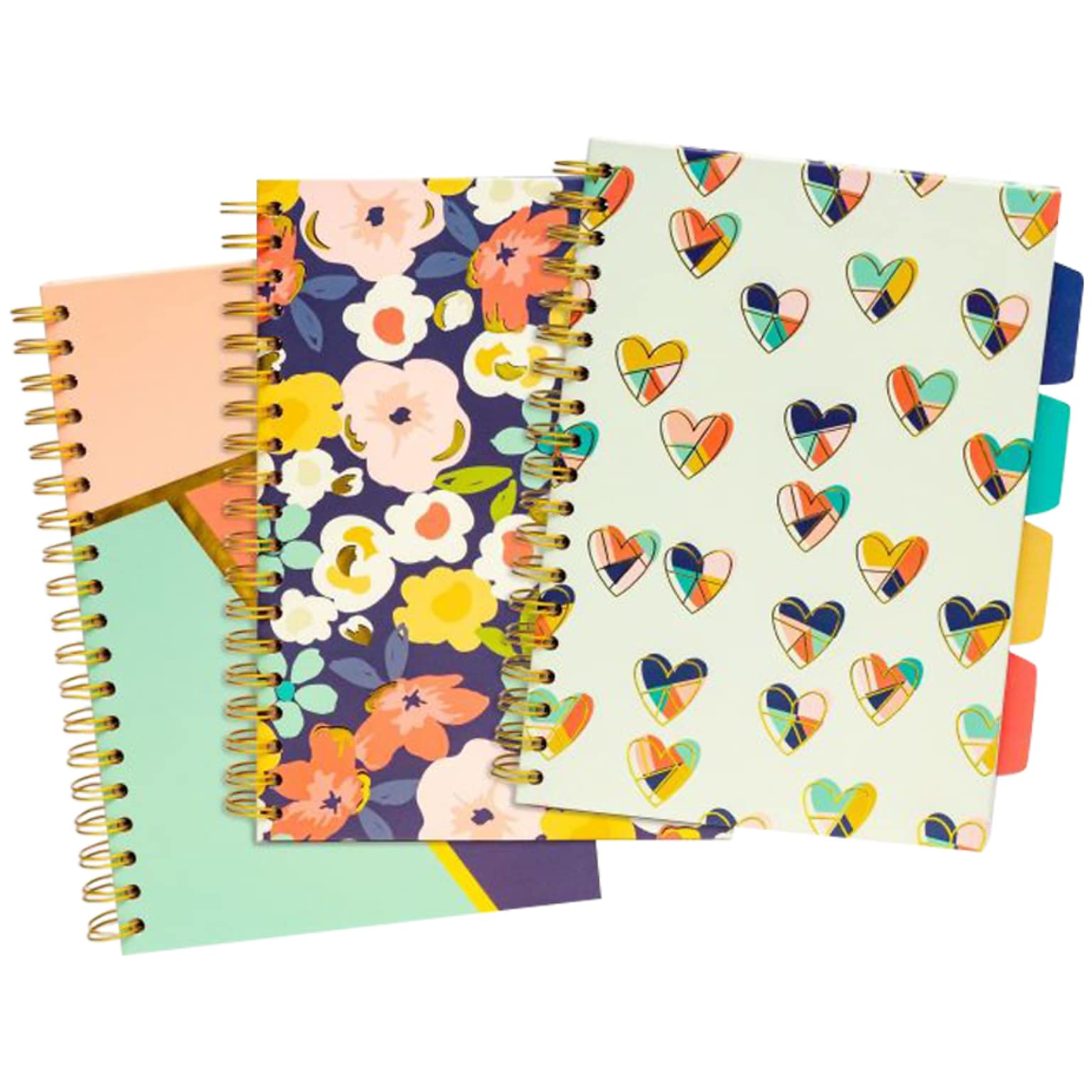 Carpe Diem Floral Love 5-Subject Subject Notebooks, 7.09 x 10, College Ruled, 100 Sheets, Assorted Colors, 3/Pack (9033-CD)