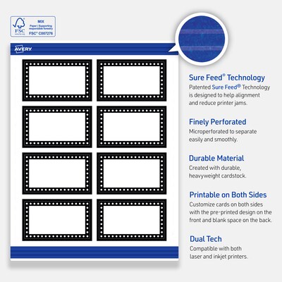 Avery Black & White Polka Dots Matte Blank Card, White, 80/Pack (S00-D28)