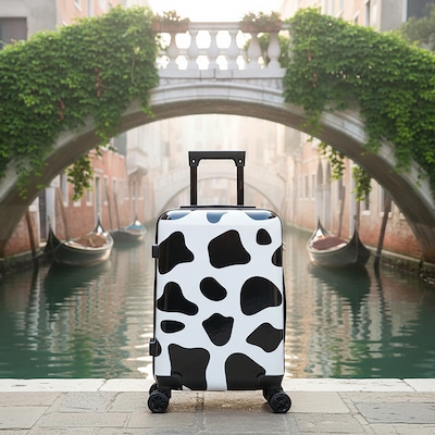 InUSA Prints 20" Hardside Suitcase, 4-Wheeled Spinner, TSA Checkpoint Friendly, Cow Animal Print (IUAPC00S-COW)