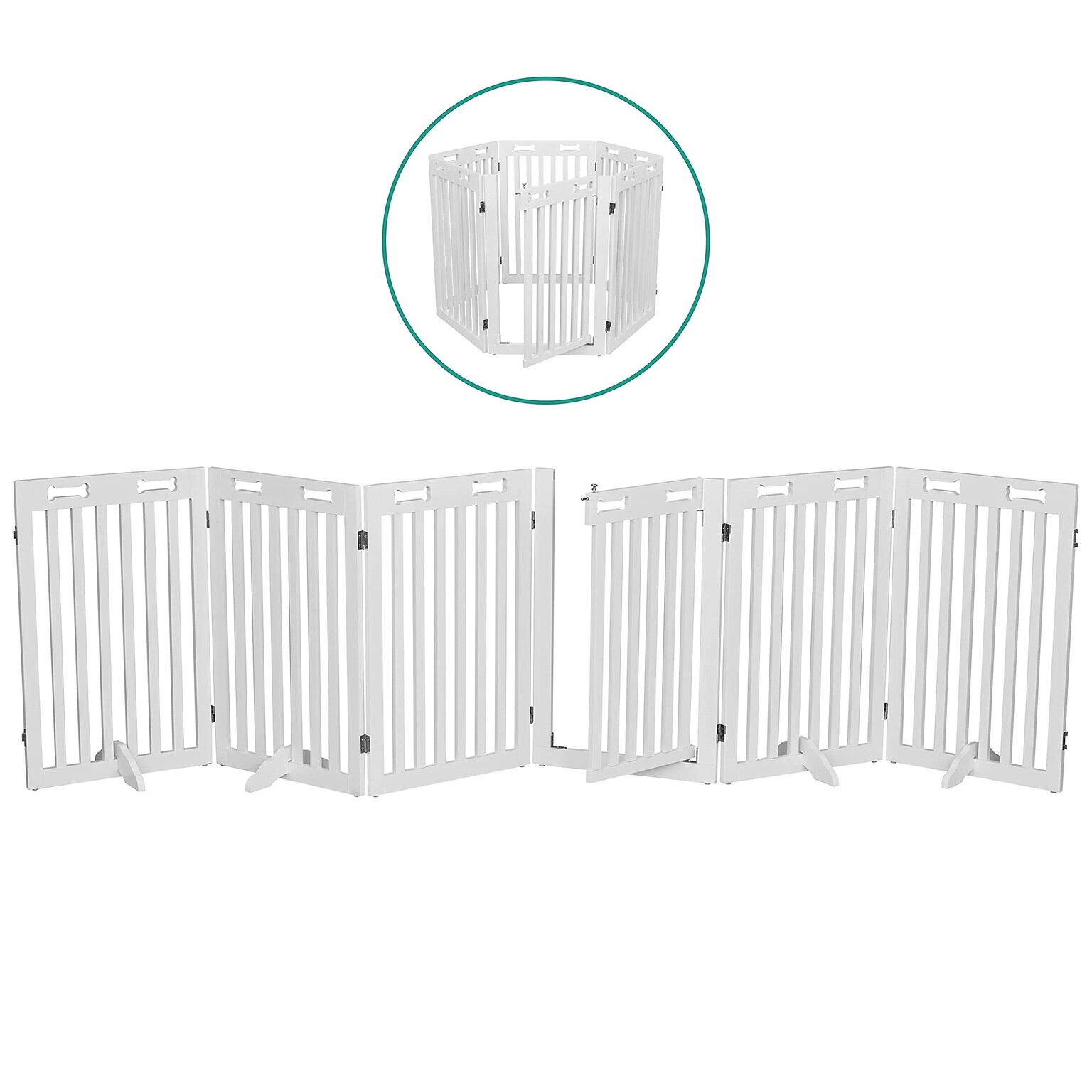 Arf Pets Freestanding 360° Foldable Dog Gate, 6-Panel Extension, 120W x 31.5H, White (APDGWD6PWH)
