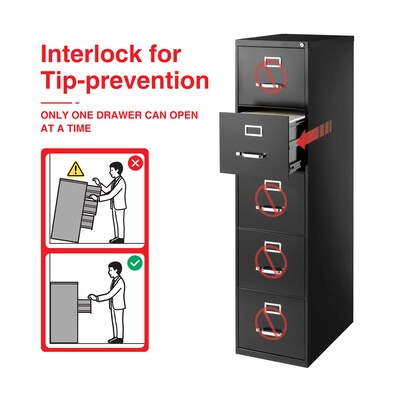 Quill Brand® Commercial 5 File Drawer Vertical File Cabinet, Locking, Black, Letter, 26.5D (21917D)
