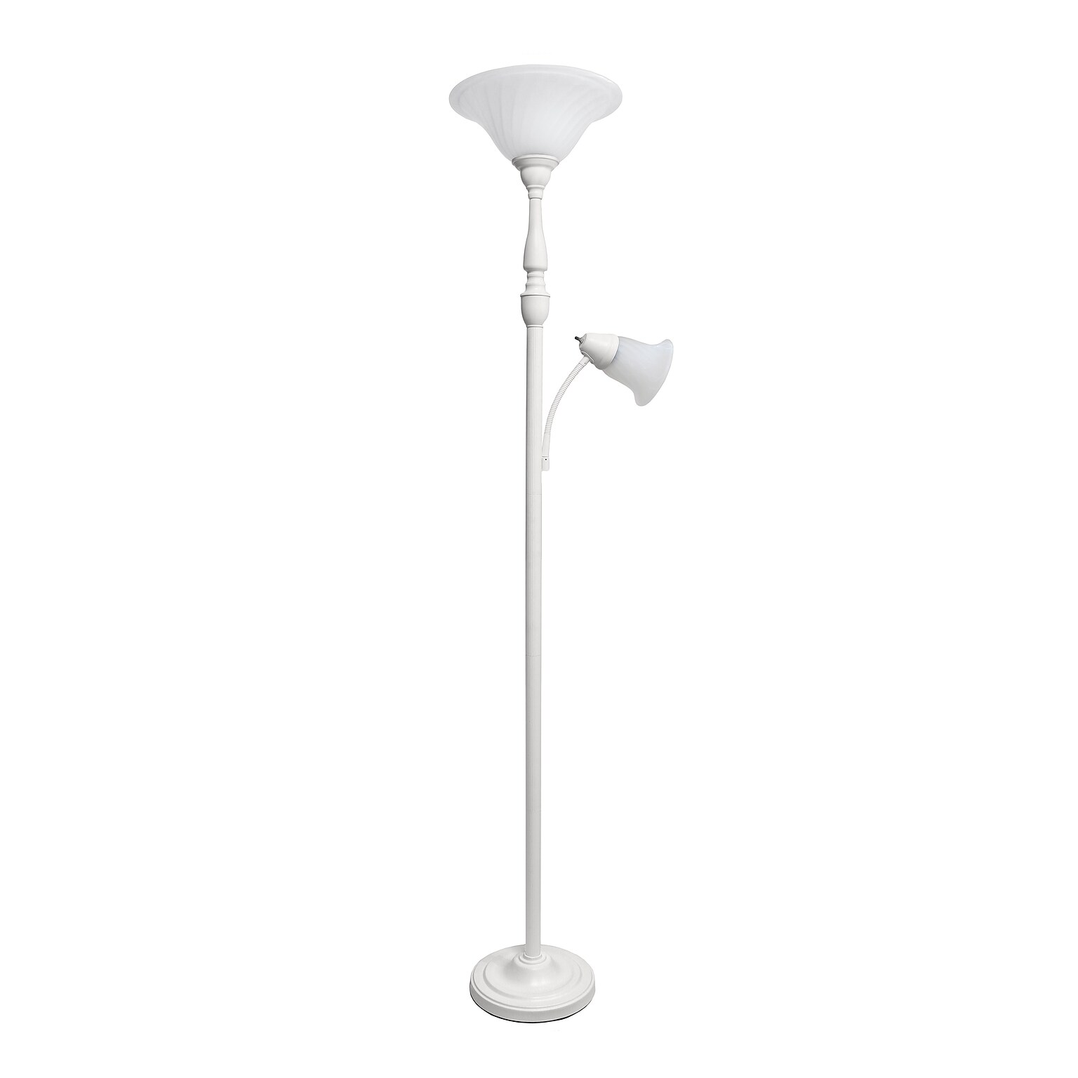 Lalia Home Torchiere Floor Lamp with Reading Light and Marble Glass Shades, White (LHF-3003-WH)