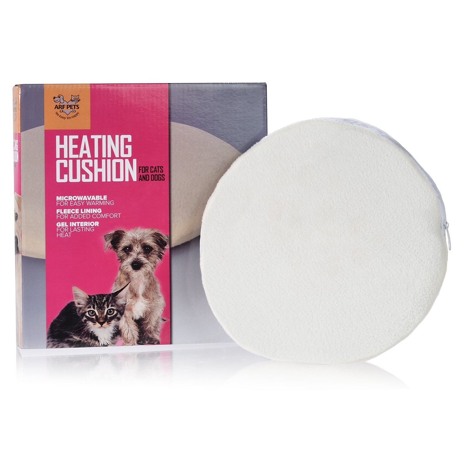 Arf Pets Microwavable Pet Heating Pad w/ Cozy Cover & Cushion, White (APMICWRM)