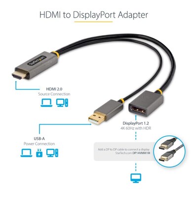 StarTech HDMI to USB A /Display Port Audio/Video Adapter, Male to Female/Male, Gray/Black (128-HDMI-