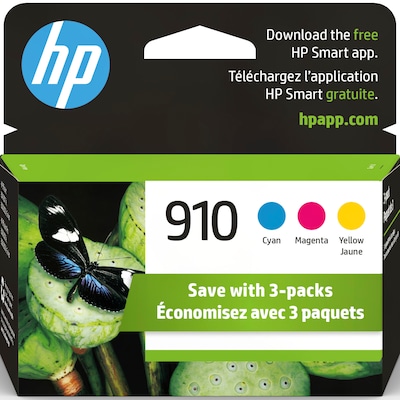 HP 910 Cyan/Magenta/Yellow Standard Yield Ink Cartridge, 3/Pack (3YN97AN#140)