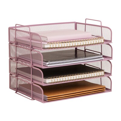 Staples Metal Mesh Side Loading Stackable Letter Tray, Letter Size, Dusty Pink, 4/Pack (ST63842)