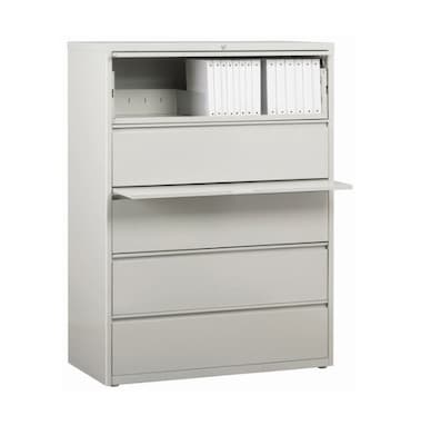 Lorell Fortress Series 5-Drawer Lateral File Cabinet, 42W x 18.6D x 67.7H, Legal/Letter, Light Gray (LLR60433)