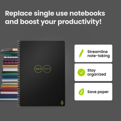 Rocketbook Core Reusable Smart Notebook, 6" x 8.8", Dot-Grid Ruled, 36 Sheets, Black (EVR-E-RC-A-FR)