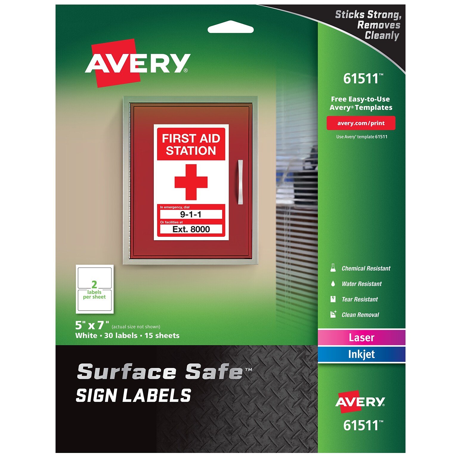 Avery Surface Safe Laser/Inkjet Label Safety Signs, 5 x 7, White, 30 Labels/Pack (61511)
