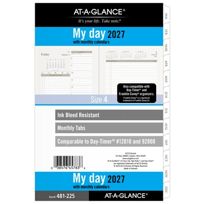 2027 AT-A-GLANCE 5.5" x 8.5" Daily & Monthly Planner Refill Pages, White/Brown (481-225-27)