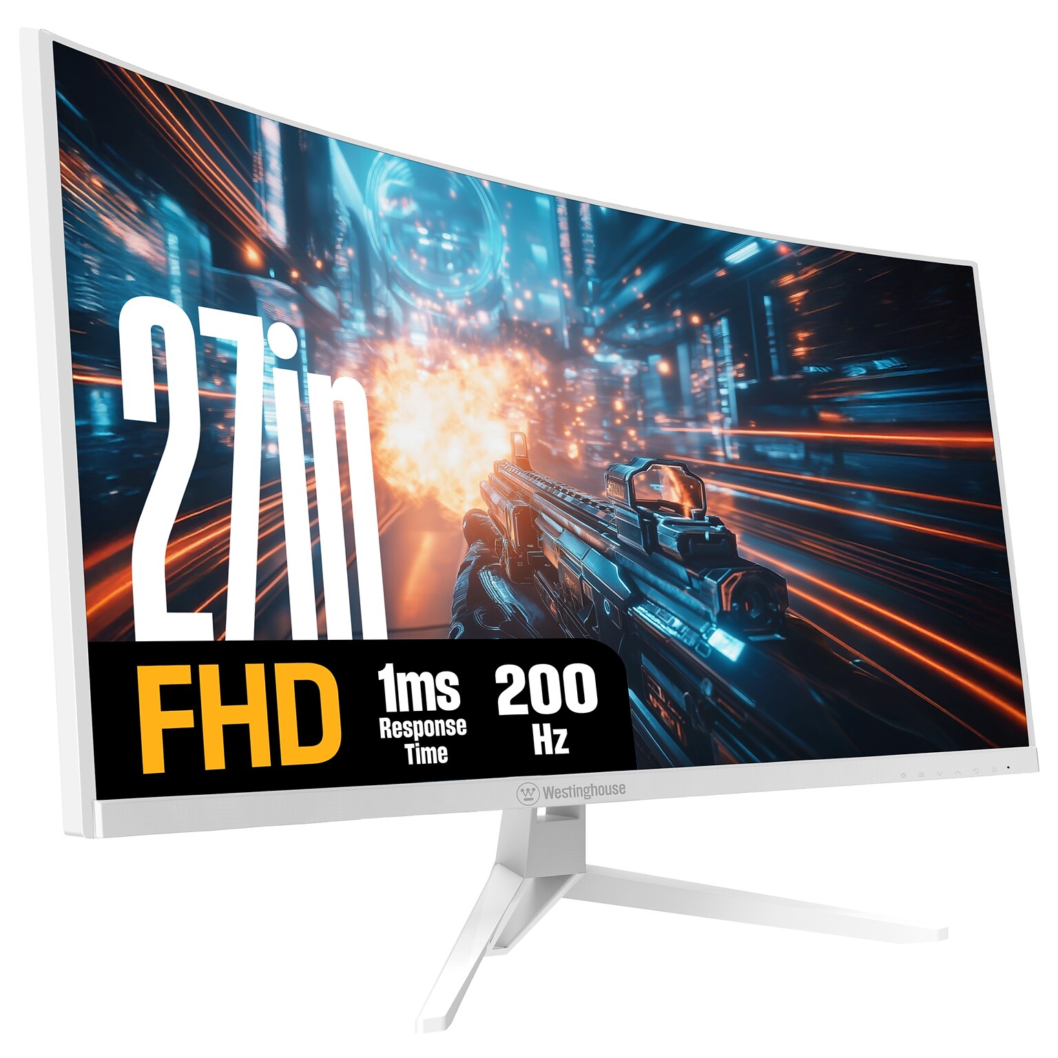 Westinghouse 27 Curved FHD 200Hz LED AMD FreeSync Gaming Monitor, Built-In Speaker, White (WC27RX6250W)