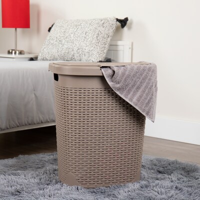 Mind Reader Plastic Laundry Hamper with Lid, Brown Metallic, 2/Set (50HAMP2PK-BRNM)