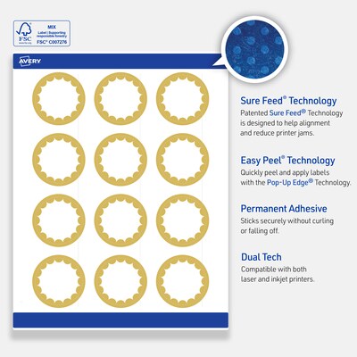Avery Laser/Inkjet Circle Multipurpose Labels, 2" Dia., White, 120/Pack (S00D1W)